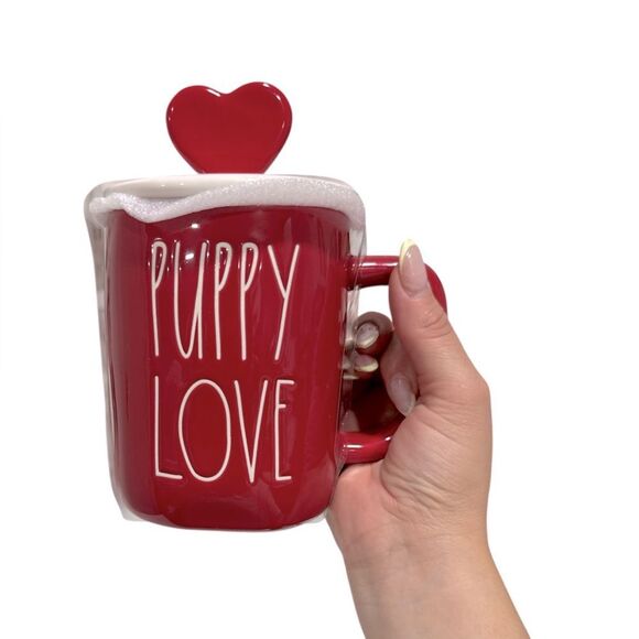 Rae Dunn Red 'Puppy Love' Mug with Heart Lid NWOT - Picture 2 of 4